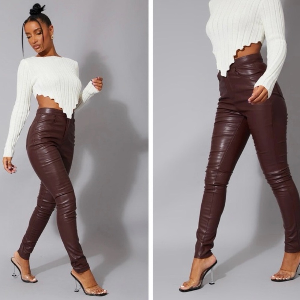 PrettyLittleThing Chocolate High-Waisted Skinny Pants
